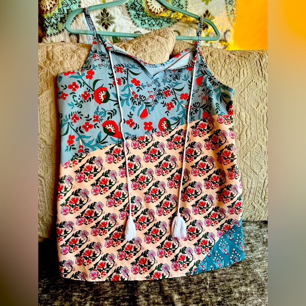 Bohemian Cami - Floral design, multicolored, w/tie details and adjustable strap